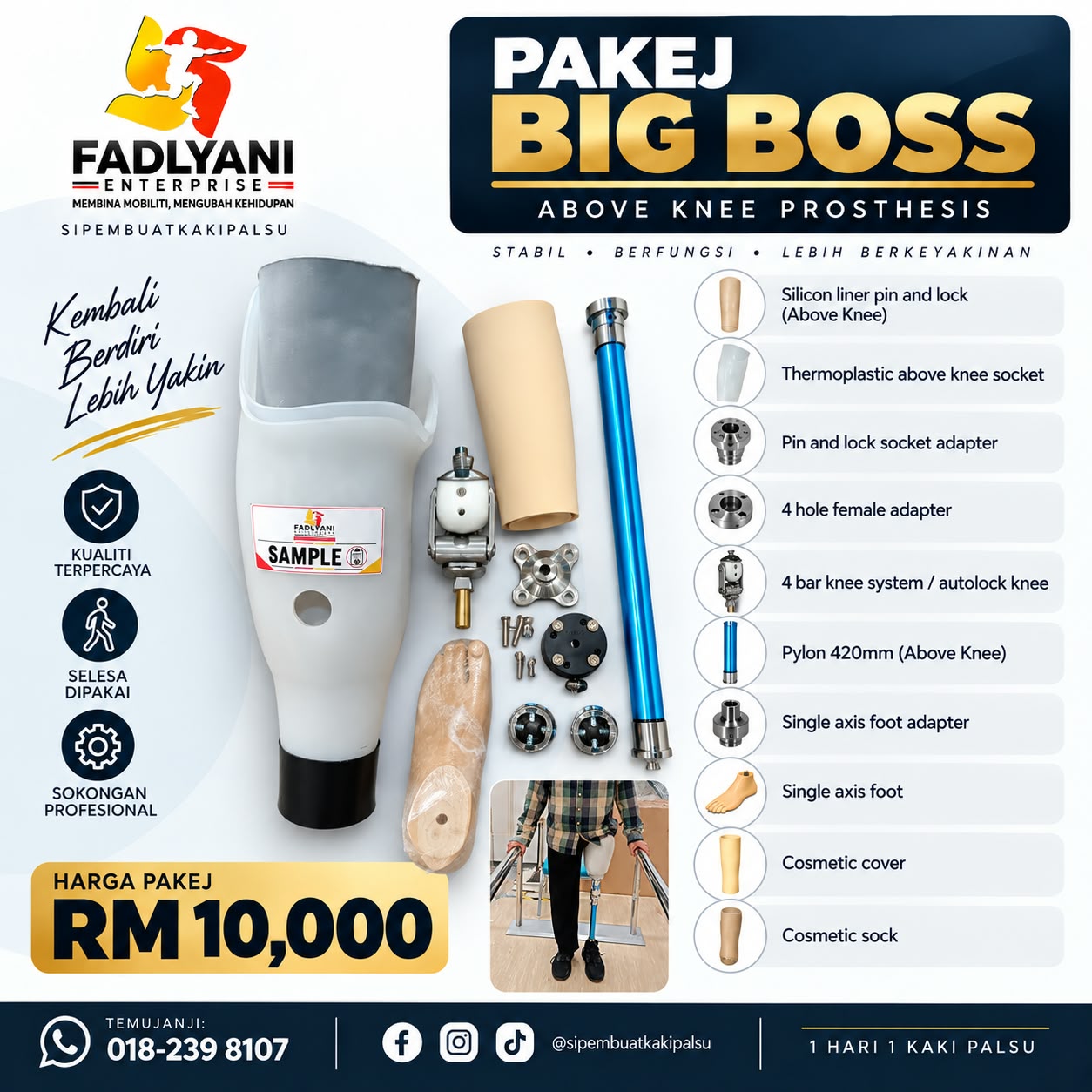 Pakej Big Boss kaki palsu atas lutut dan komponennya